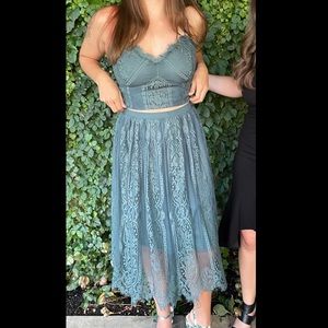 Two Piece Green Lace Set from Xhiliration